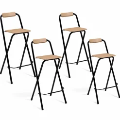 Lot de 4 tabourets hauts pliants industriels noir et bois*IDMarket Online
