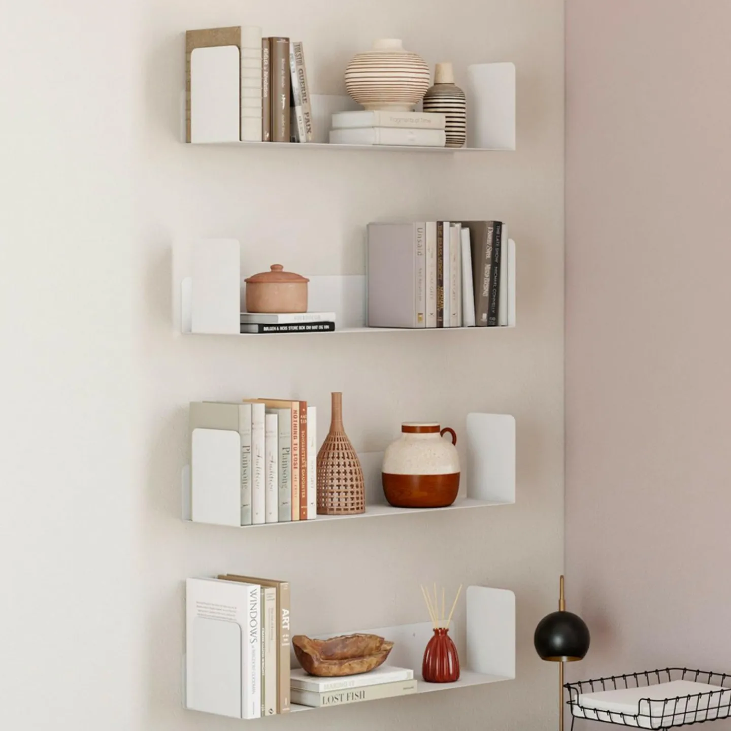 Lot de 4 étagères blanches 60x15 cm pour livres*IDMarket Outlet