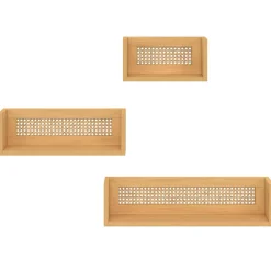 Lot de 3 étagères murales bois et cannage 60/45/30 cm*IDMarket Online
