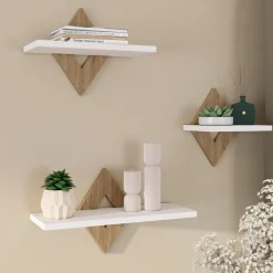 Lot de 3 étagères murales couleur hêtre et blanc*IDMarket