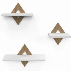 Lot de 3 étagères murales couleur hêtre et blanc*IDMarket
