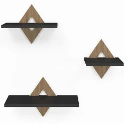 Lot de 3 étagères murales couleur hêtre et noir*IDMarket Clearance