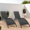 Lot de 2 transats de jardin inclinables en acier avec coussin et toile gris anthracite*IDMarket New