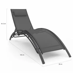 Lot de 2 transats de jardin inclinables en acier avec coussin et toile gris anthracite*IDMarket New