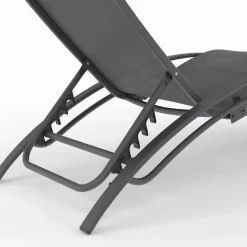 Lot de 2 transats de jardin inclinables en acier avec coussin et toile gris anthracite*IDMarket New