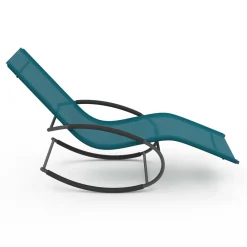 Lot de 2 transats de jardin à bascule gris anthracite et toile bleu canard*IDMarket