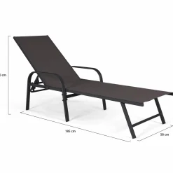 Lot de 2 transats inclinables pour jardin en acier noir et toile grise*IDMarket Online