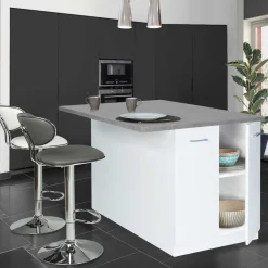 Îlot de cuisine blanc et plateau façon béton*IDMarket Online