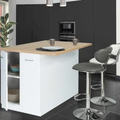 Îlot de cuisine blanc et plateau façon hêtre 100 cm*IDMarket Hot