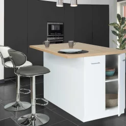 Îlot de cuisine blanc et plateau façon hêtre 100 cm*IDMarket Hot