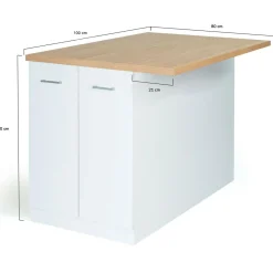 Îlot de cuisine blanc et plateau façon hêtre 100 cm*IDMarket Hot