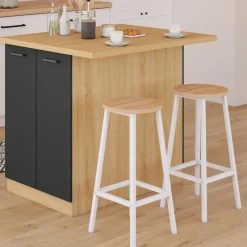 Îlot de cuisine imitation hêtre avec 4 portes noires 100 cm*IDMarket Outlet