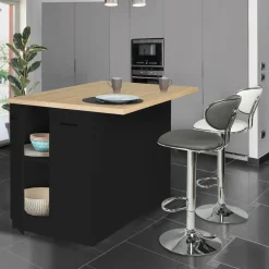 Îlot de cuisine noir et plateau façon hêtre 120 cm*IDMarket Sale