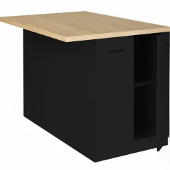 Îlot de cuisine noir et plateau façon hêtre 120 cm*IDMarket Sale