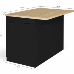 Îlot de cuisine noir et plateau façon hêtre 120 cm*IDMarket Sale