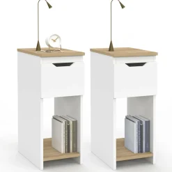 Lot de tables de chevet blanc et bois*IDMarket Discount