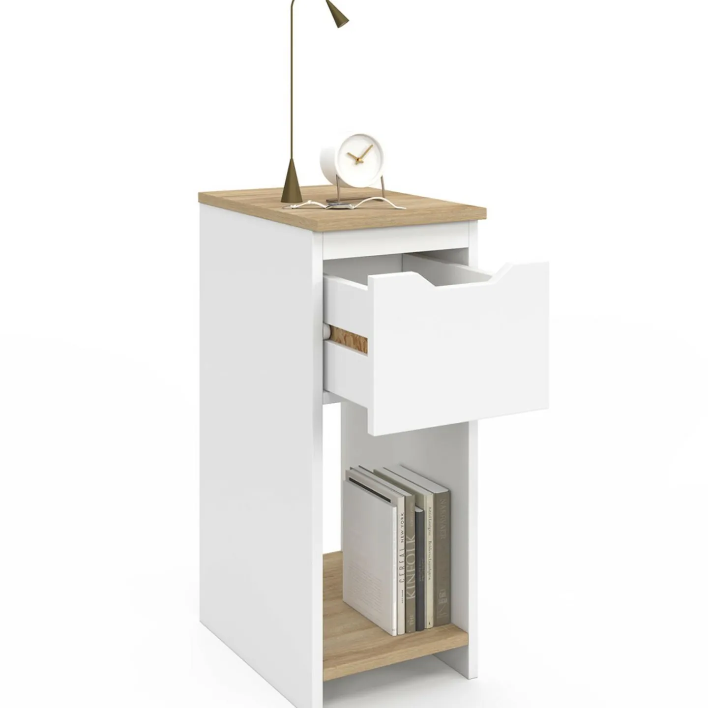 Lot de tables de chevet blanc et bois*IDMarket Discount