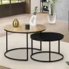 Lots de 2 tables basses rondes gigognes noir et bois industrielles*IDMarket Best