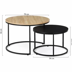 Lots de 2 tables basses rondes gigognes noir et bois industrielles*IDMarket Best