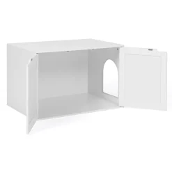 Maison de toilette pour chat - cache-litière avec doubles portes blanc*IDMarket Discount