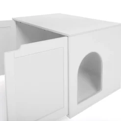 Maison de toilette pour chat - cache-litière avec doubles portes blanc*IDMarket Discount