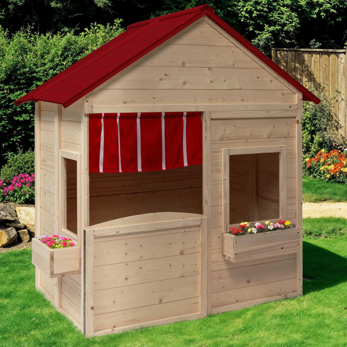 Maisonnette pour enfants en bois pour l’extérieur avec jardinières*IDMarket Best