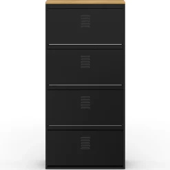 Meuble à chaussures 24 paires 4 portes métal noir et plateau bois design industriel*IDMarket Hot