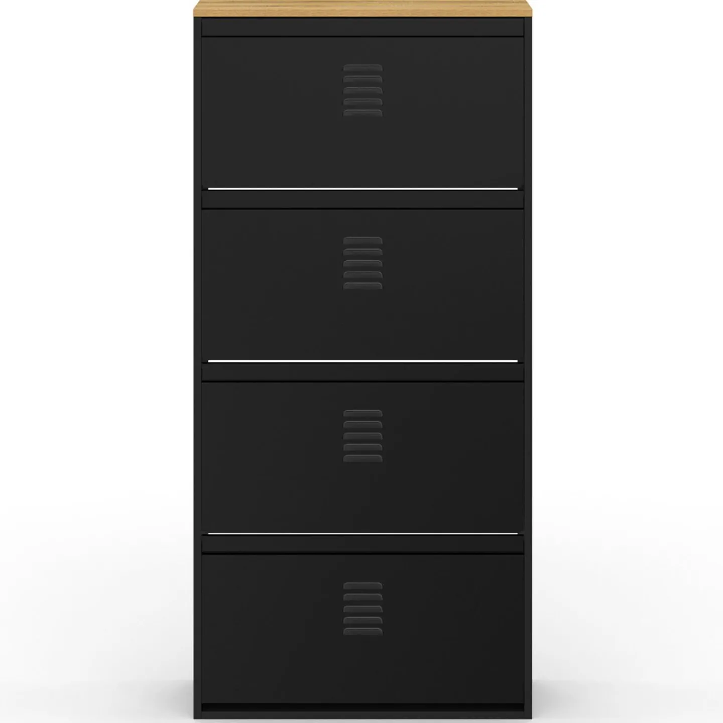 Meuble à chaussures 24 paires 4 portes métal noir et plateau bois design industriel*IDMarket Hot