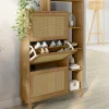 Meuble à chaussures 18 paires 3 portes effet naturel cannage avec étagère*IDMarket Best