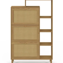 Meuble à chaussures 18 paires 3 portes effet naturel cannage avec étagère*IDMarket Best