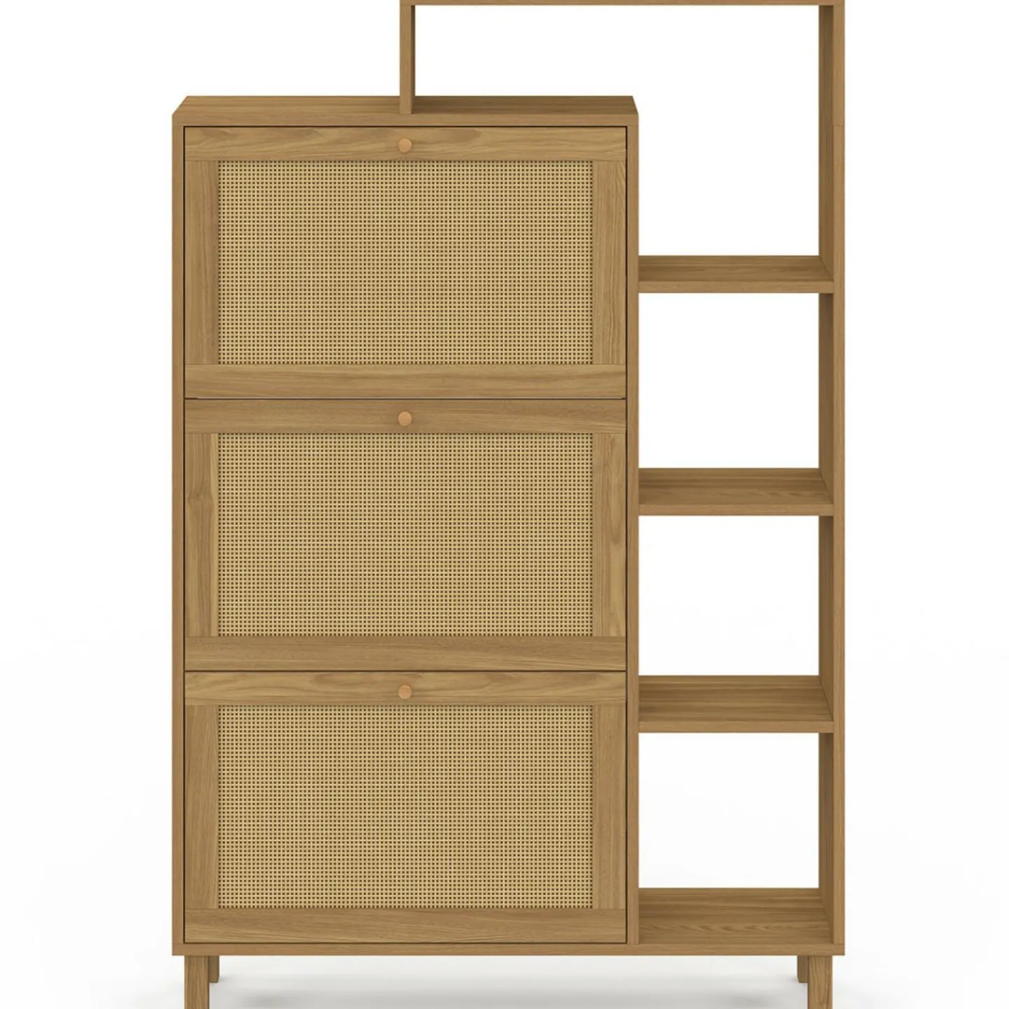 Meuble à chaussures 18 paires 3 portes effet naturel cannage avec étagère*IDMarket Best