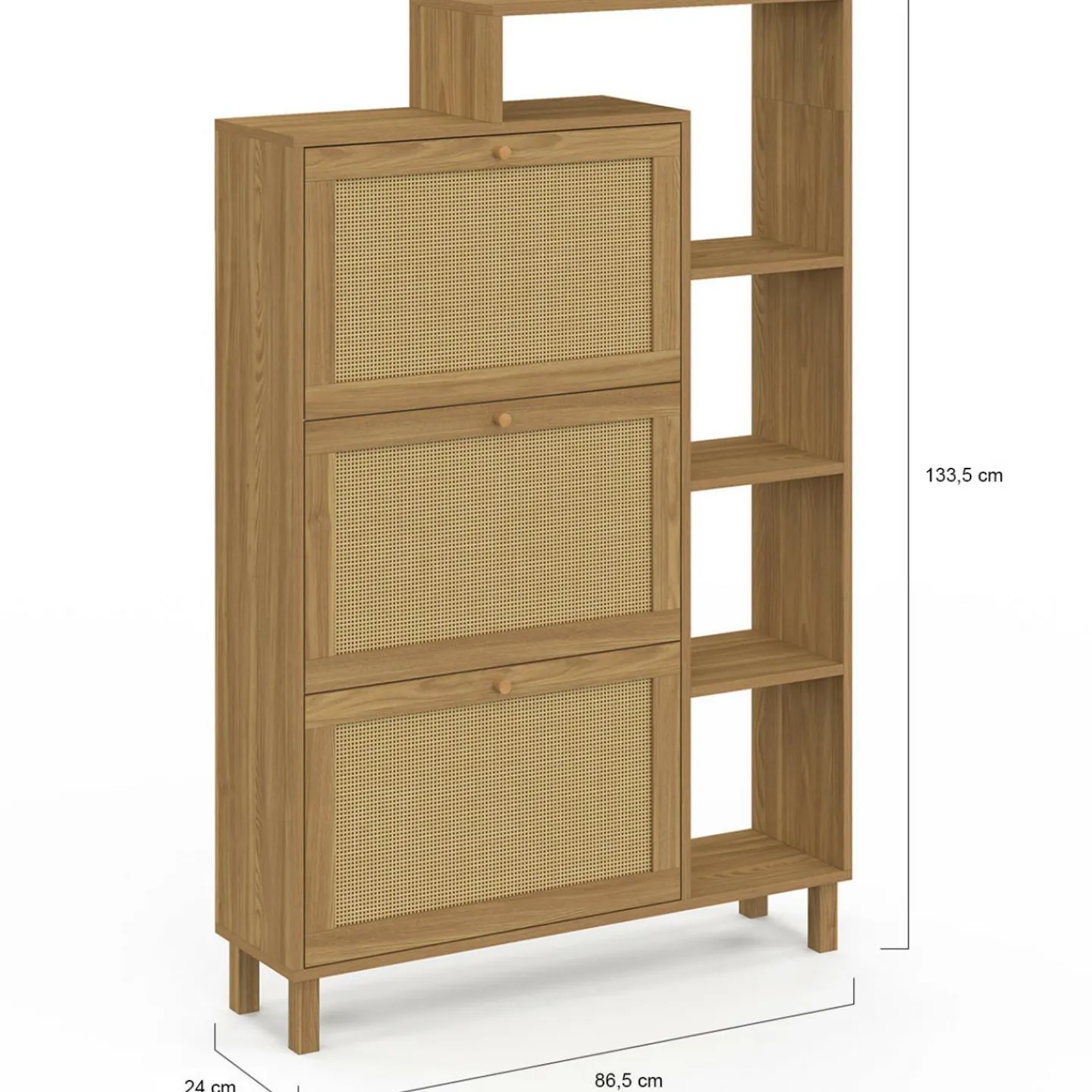 Meuble à chaussures 18 paires 3 portes effet naturel cannage avec étagère*IDMarket Best