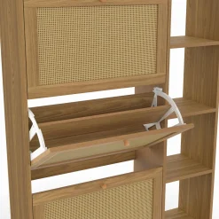 Meuble à chaussures 18 paires 3 portes effet naturel cannage avec étagère*IDMarket Best