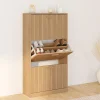 Meuble à chaussures 18 paires 3 portes tasseau bois coloris chêne*IDMarket New