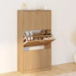 Meuble à chaussures 18 paires 3 portes tasseau bois coloris chêne*IDMarket New