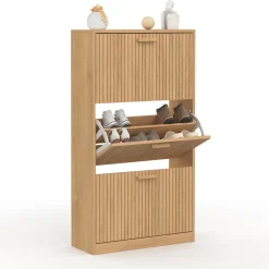 Meuble à chaussures 18 paires 3 portes tasseau bois coloris chêne*IDMarket New