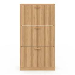 Meuble à chaussures 18 paires 3 portes tasseau bois coloris chêne*IDMarket New