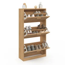 Meuble à chaussures 18 paires 3 portes tasseau bois coloris chêne*IDMarket New