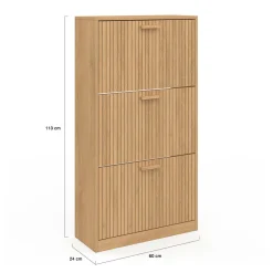Meuble à chaussures 18 paires 3 portes tasseau bois coloris chêne*IDMarket New