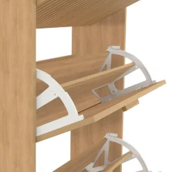 Meuble à chaussures 18 paires 3 portes tasseau bois coloris chêne*IDMarket New