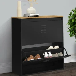 Meuble à chaussures 12 paires 2 portes métal noir design industriel*IDMarket Best