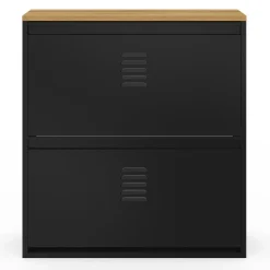 Meuble à chaussures 12 paires 2 portes métal noir design industriel*IDMarket Best