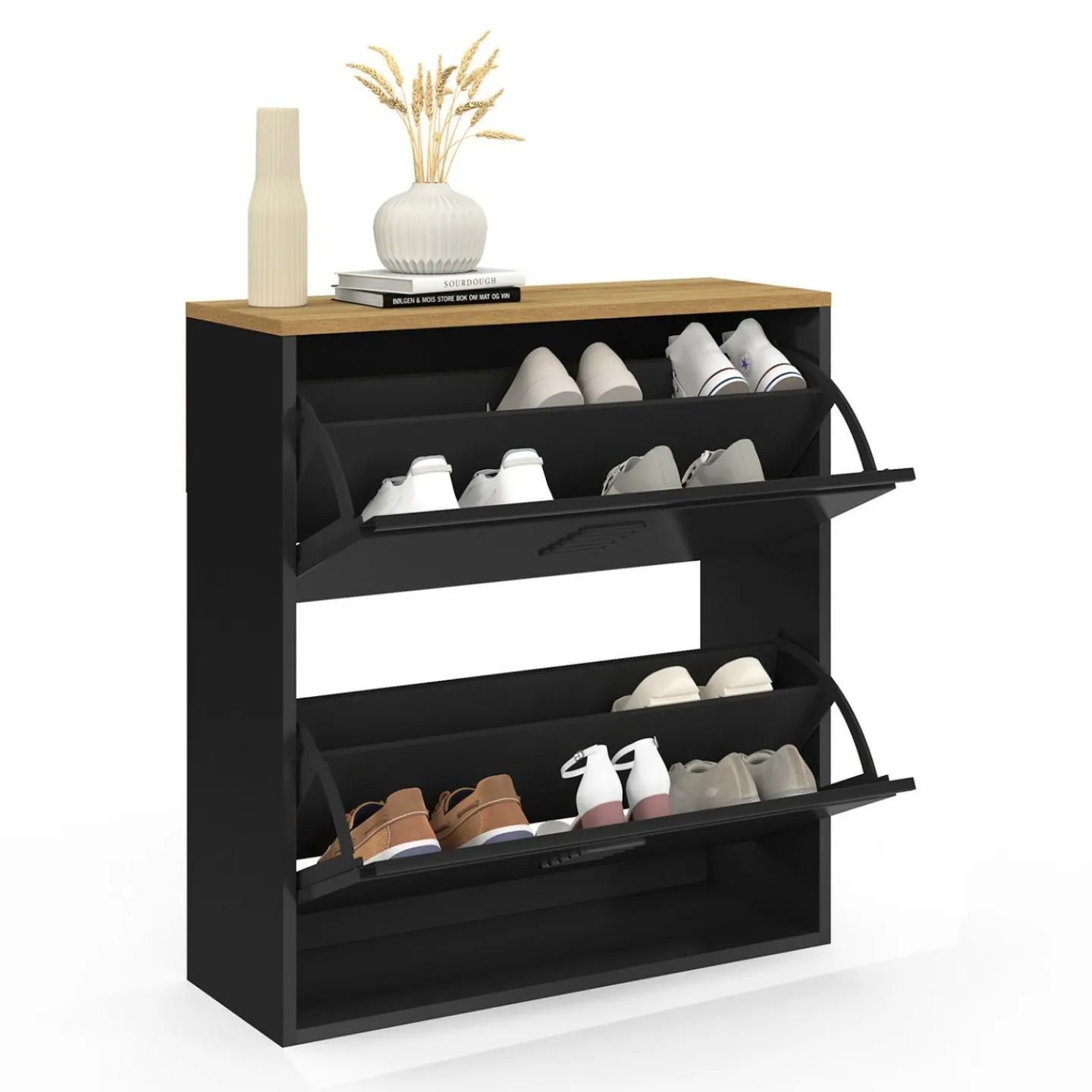 Meuble à chaussures 12 paires 2 portes métal noir design industriel*IDMarket Best