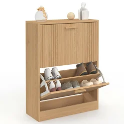 Meuble à chaussures 12 paires 2 portes lattes bois coloris chêne*IDMarket Clearance