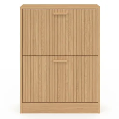 Meuble à chaussures 12 paires 2 portes lattes bois coloris chêne*IDMarket Clearance