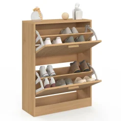 Meuble à chaussures 12 paires 2 portes lattes bois coloris chêne*IDMarket Clearance