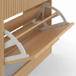 Meuble à chaussures 12 paires 2 portes lattes bois coloris chêne*IDMarket Clearance