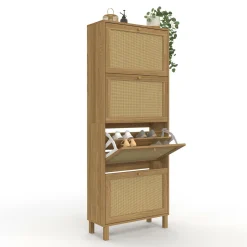 Meuble à chaussures 24 paires vintage 4 portes effet naturel cannage*IDMarket Best