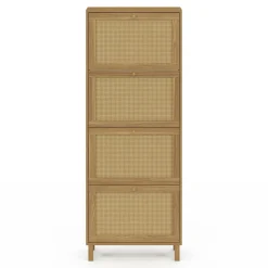 Meuble à chaussures 24 paires vintage 4 portes effet naturel cannage*IDMarket Best