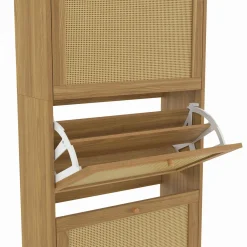 Meuble à chaussures 24 paires vintage 4 portes effet naturel cannage*IDMarket Best